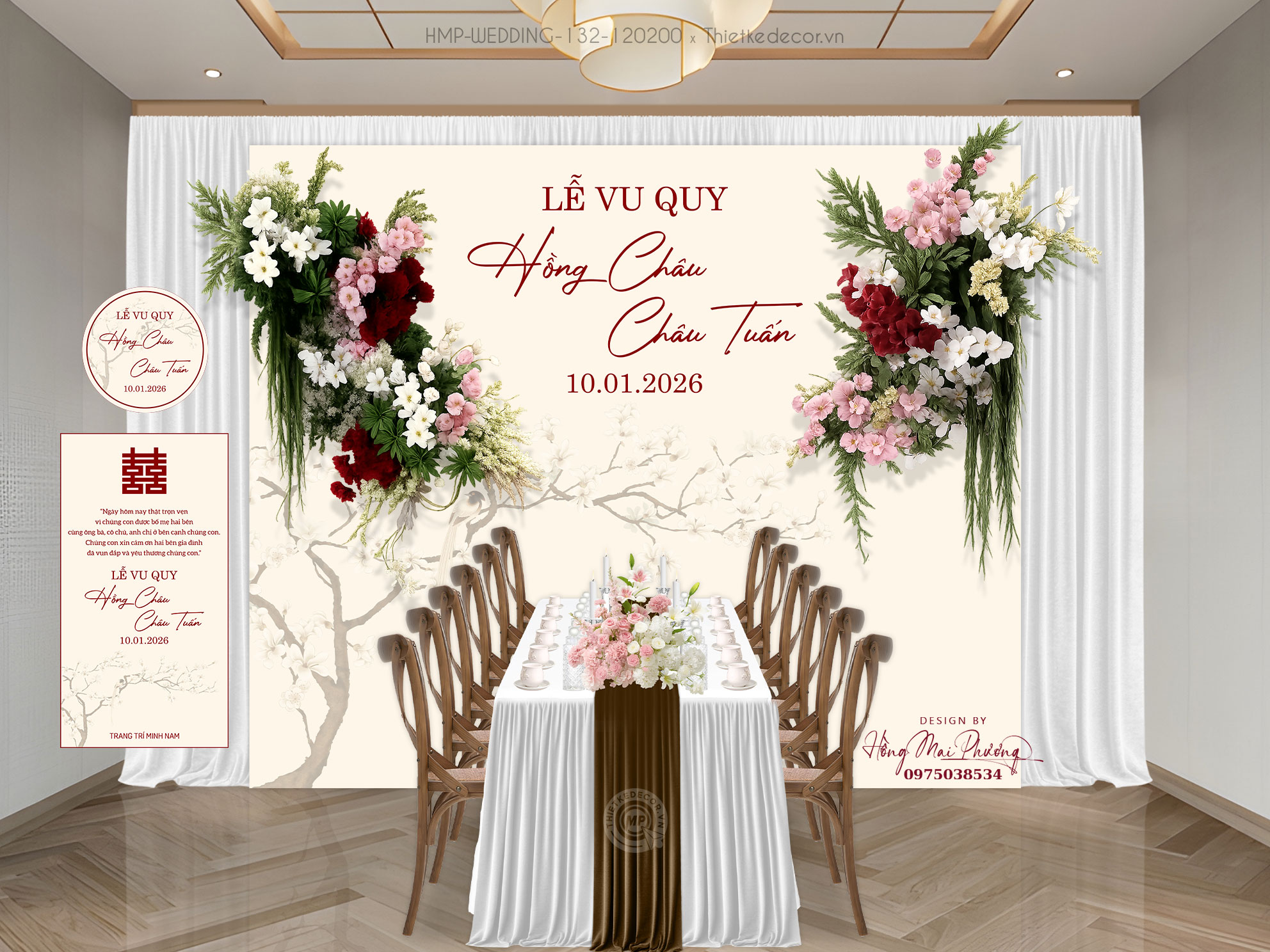 File thiết kế Gia tiên, trang trí tiệc cưới đẹp tone kem